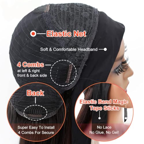 Headband Wig Human Hair Highlight Ombre Body Wave Headband Wig 30 Inch #4/27 Honey Blonde Brazilian Glueless Wig None Lace Front Wigs for Black Women 150% Density