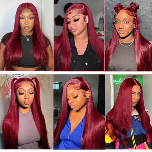 99j Burgundy Bundles Human Hair Straight Bundles Human Hair 34 34 34 Inch Wine Red Brazilian Hair 3 Bundle Unprocessed Virgin Remy Hair Extensions 50 Gram Per Bundle For Black Women