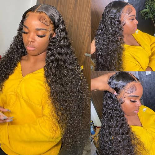 30 Inch Deep Wave Lace Front Wigs Human Hair 13x4 Curly HD Transparent Lace Frontal Hair Pre Plucked with Baby Hair 200% Density Glueless Wet and Wavy Human Hair Wigs