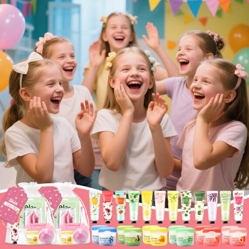 Ponhey 132 PCS Spa Party Supplies for Girls, Spa Party Favors Include Face Masks Skincare, Hand Cream, Lip Balm, Under Eye Patches, Lip Mask and Foot Bath Bombs, Spa Birthday Sleepover Party Supplies