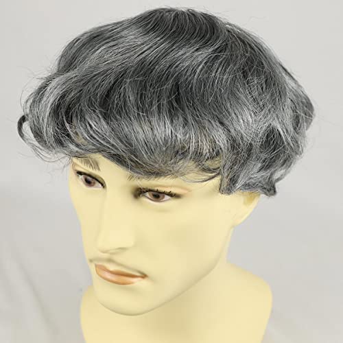 Mens Hair System for Men Toupee Human Hair Piece Fine Mono Top with NPU around Men's Wig European Hair Protesis Capilar Hombre 1B OFF Black Mix 60% Gray hair(10x8,1B/60)