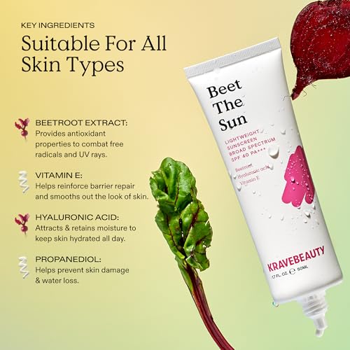 KraveBeauty Beet The Sun SPF 40 Duo ? Korean-Inspired Daily Broad Spectrum Sunscreen, Non-Greasy, No White Cast, Vegan & Cruelty-Free, 1.7 fl oz x2
