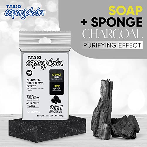 T.Taio Esponjabon Mother of Pearl and Charcoal Soap Sponges ? Shower Scrubbers That Remove Oil and Dirt ? Sponges to Scrub Foot, Elbow and Face ? Bathroom Accessories ? Fresh Scent (2-Pack)