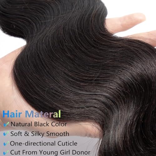 Human Hair Bundles 24 26 28 Inch Body Wave Bundles Human Hair 12A 100% Unprocessed Brazilian Hair Weave 3 Bundles Natural Black Color (Body Wave 3 Bundles, 24 26 28)