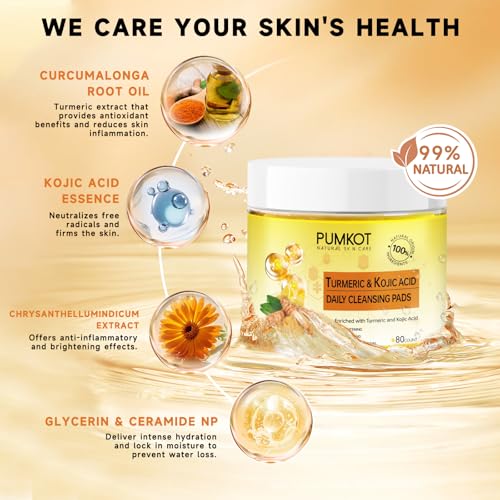 Turmeric Kojic Acid Cleansing Pads, Turmeric Face Scrub Pads Enriched with Kojic Acid, 80PCS