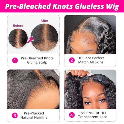 24 Inch Wear and Go Glueless 180% Density 5x5 HD Lace Closure Wigs Water Wave Lace Front Wigs Wet And Wavy Wigs For Beginners