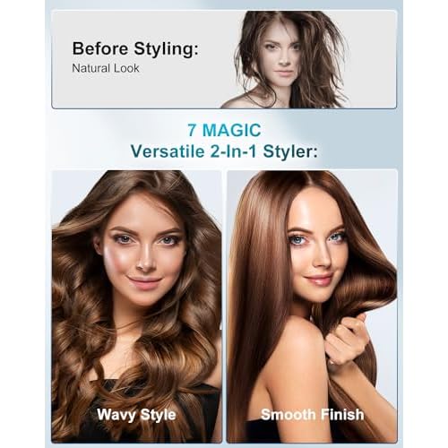 7MAGIC Hair Straightener, Ceramic Flat Iron with LCD, Professional 2 in 1 Hair Iron for Thick Hair, 11 Heat Settings Styling Tool