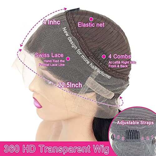 ten chopsticks 360 Body Wave Lace Front Wigs Human Hair Wigs for Women 150% Density Brazilian Remy Body HD Lace Front Wigs 360 Lace Wigs Human Hair Pre Plucked with Baby Hair Natural Color 14inch