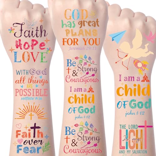 Christian Temporary Tattoos for Kids - 200+ Bible Verse Temporary Tattoos Face Tattoos Christian Party Favors Decorations Supplies Classroom School Prizes Rewards Boys Girls