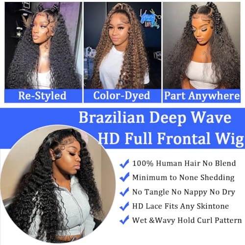 30 Inch Deep Wave Lace Front Wigs Human Hair 13x6 HD Lace Front Wigs Pre Plucked Brazilian Curly Human Hair Wig 200 Density Glueless Frontal Wigs For Black Women
