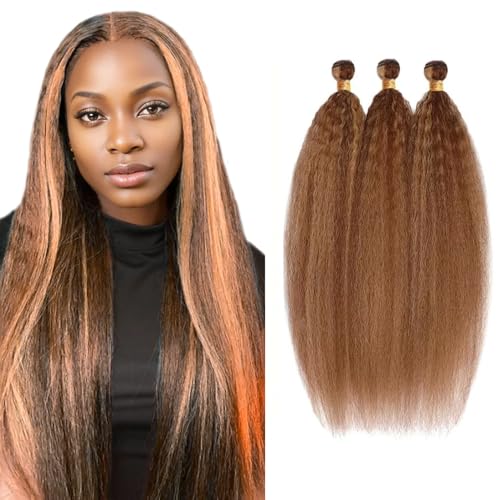 P430 Bundles Human Hair Highlight Kinky Straight Bundle 14 16 18 Inch Brown Kinky Straight 3 Bundles Brazilian Virgin Hair Extensions