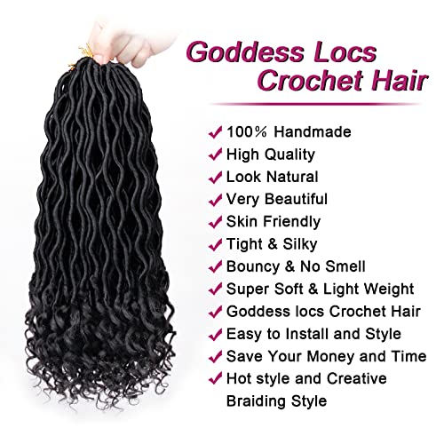 Goddess Locs Crochet Hair - 6 Packs 14 Inch Curly Faux Locs Crochet Hair For Black Women, Pre Looped Crochet Hair Wavy Faux Locs Synthetic Braids Hair Extensions(14Inch, 1B#)