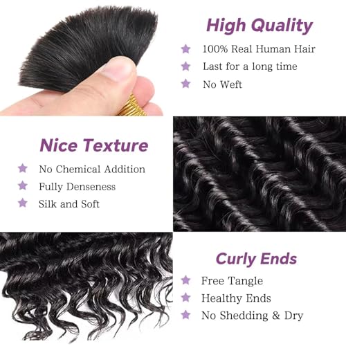 Human Braiding Hair For Boho Braids Deep Water Wave Bulk Human Hair for Braiding 12A Wet and Wavy Curly 100% Human Hair Extensions 3 Bundles 110g Natural Color 20inch