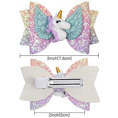 8pcs Unicorn Hair Bows, 3 Inch Glitter Grosgrain Ribbon Bows with Alligator Clips for Toddlers