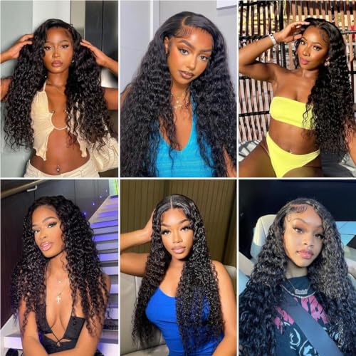 Deep Wave Bundles Human Hair 10A Brazilian Virgin Human Hair Bundles 100% Unprocessed 10 12 14 Inch Water Wave Bundles Double Weft Deep Curly Weave 3 Bundles Natural Color