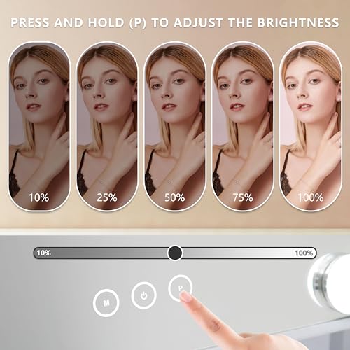 Vanity Makeup Mirror with Lights,3 Color Lighting Modes Detachable 10X Magnification Mirror Touch Control,360¡ÆRotation, White (14.6Inch)