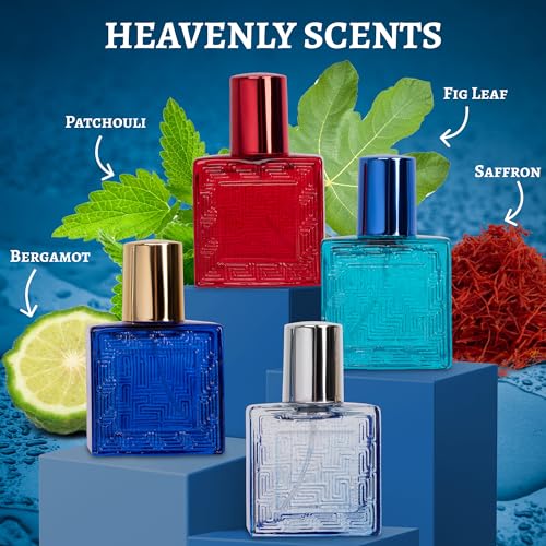NovoGlow Verse Mini 4-Piece Fragrance Gift Set for Men - Aromatic, Floral, Oriental & Woody Notes - Individually Boxed - Travel Size - 25ml Eau De Parfum