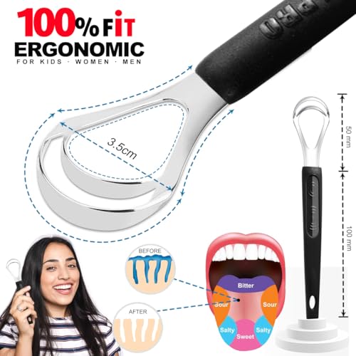 3 Pack Metal Tongue Scrapers for Kids Adults, Stainless Steel Tongue Cleaner Scrubber with Travel Case