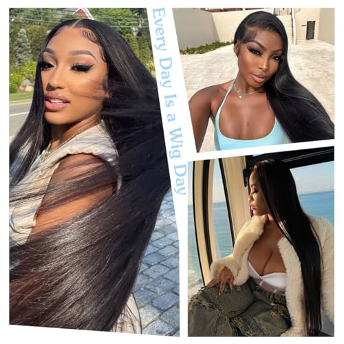 13x4 Straight Lace Front Wigs Human Hair 32 Inch HD Transparent Lace Frontal Wigs Human Hair for Women 180% Density Glueless Frontal Wigs Pre Plucked with Baby Hair(32 Inch)