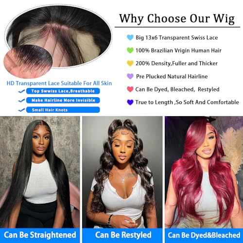 32 Inch Body Wave Lace Front Wigs Human Hair 200 Density 13x6 HD Lace Frontal Human Hair Wigs for Women Body Wave Glueless Wigs Human Hair Pre Plucked