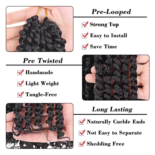 Leeven 8 Packs Passion Twist Crochet Hair 16 Inch Natural Black Bomb Pre Twisted Water Wave Crochet Braids Pre Looped Curly Bohemian Synthetic Braiding Hair Extensions for Women #1B