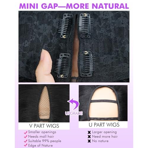 V Part Wigs Human Hair 250% Density Body Wave Upgrade U Part Human Hair Wigs with Drawstring No Leave Out No Sew Glueless Clip In Half Wig for Women (Natural Black, 22 Inch)