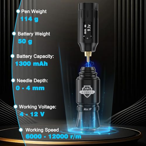 Tattoo Gun Kit - Perfessional Tattoo Machine Kit for Beginners Complete Tattoo Set with 2 Batteries Rotary Tattoo Pen & 20Pcs Cartridge Needles for Artist Starter Tattoo Supplies (Battery-II-82Pcs)