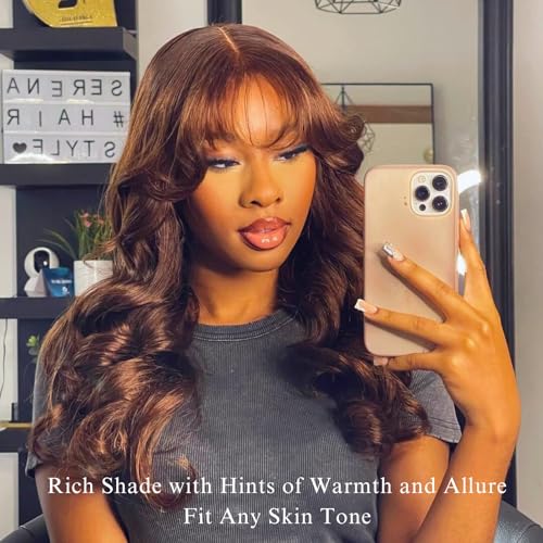 ALHER #4 Chocolate Brown Bundles with 2x6 Long Deep Part Closure 18 20 22+18 IN, Dark Brown Colored 12A 100% Unprocessed Virgin Remy Hair Soft Thick Bundles with Closure