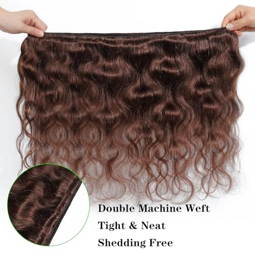 Kapelli Hair Brazilian Body Wave Bundles with Closure (18 20 22+16) 10A Light Brown Body Wave Human Hair Bundles with Lace Closure Brazilian Virgin Hair 3 Bundles with Lace Closure with Baby Hair
