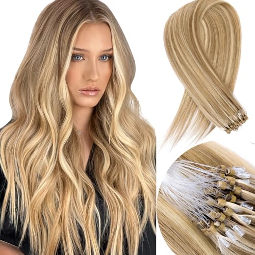 Microlink Hair Extensions Human Hair 18613 Blonde 30g/43s/Pack 14inch Microbead Micro Loop Hair Extensions Real Human Soft and Glossy Longer Life