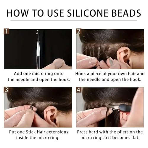 1500Pcs Silicone Beads for Hair Extensions, 3Colors 5mm Silicone Lined Beads Microlink Rings Hair Extensions Tool (Brown-Black-Blonde)