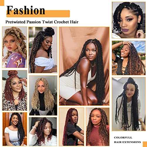 Short Passion Twist Hair 10 Inch 27/613 Ombre Blonde Pre-twisted Passion Twists Crochet Hair Pre-looped Curly Crochet Hair for Black Women (7Packs,27/613)