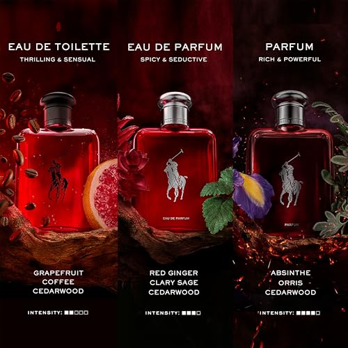 RALPH LAUREN FRAGRANCES Polo Red Parfum - Men's Cologne Set - Ambery & Woody - With Absinthe, Cedarwood, and Musk - Intense Fragrance - Full Size, 4.2 Fl Oz & Travel Size, 1.35 Fl Oz