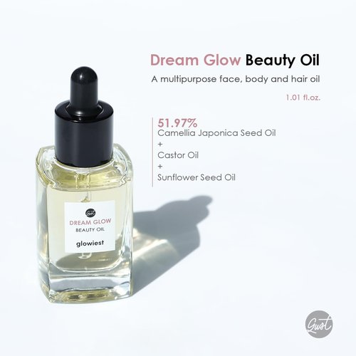glowiest DREAM GLOW BEAUTY OIL - Natural Facial Oil for All Skin Types - Clean Beauty, Camellia Japonica SeedOil, CastorOil - 30ml (1.01 fl. oz.)