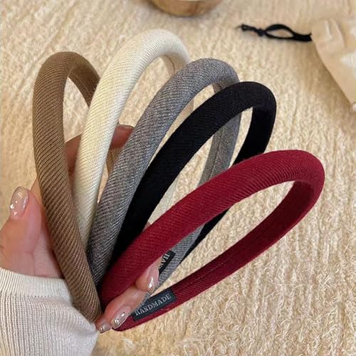 5 Pcs Padded Headbands for Women 0.7" Fashion Headbands Solid Headband with Sponge Fabric Hair Band Set Puffy Headbands Hair Accessories for Women Girls (5-PACK B, One Size)