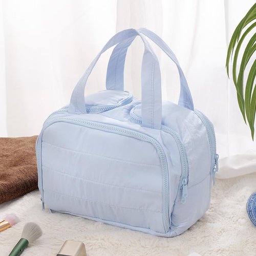 Women's cosmetic bag storage bag, travel toiletry bag, suitable for storing cosmetics and toiletries, soft and foldable for easy storage (sky blue)
