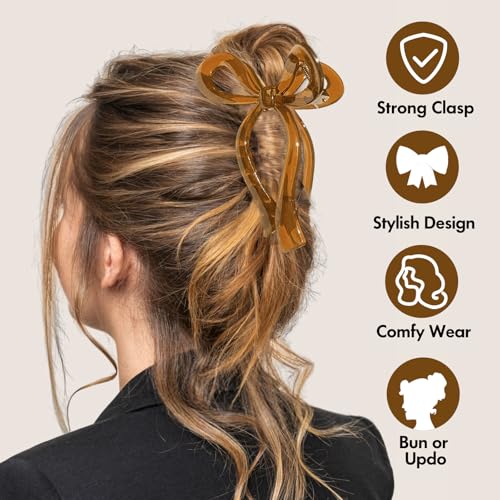 4PCS Large Acrylic Bow Hair Clips for Women, 5" Non-Slip Jelly Color Stylish Clips for Thick Hair