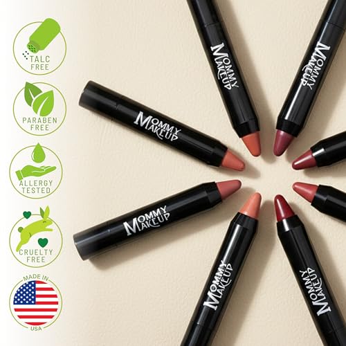 Mommy Makeup Triple Sticks Lipstick, Cream Blush & Treatment All-In-One with Shea & Cocoa Butter - Soft & Creamy Moisturizing Lip Crayon For Lips & Cheeks (Bare Babe)