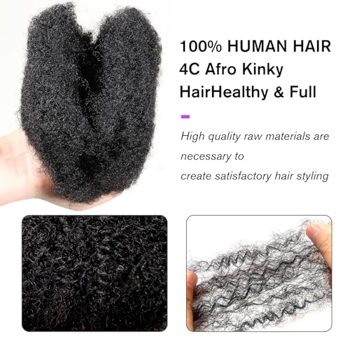 Tight Afro Kinky Bulk Human Hair for Dreadlock Extensions 100% Human Hair,16" 150g (5 Packs 30g),Natural Black #1B,Repair Extensions,Making Locs or Braids, with Needles and Hairpin