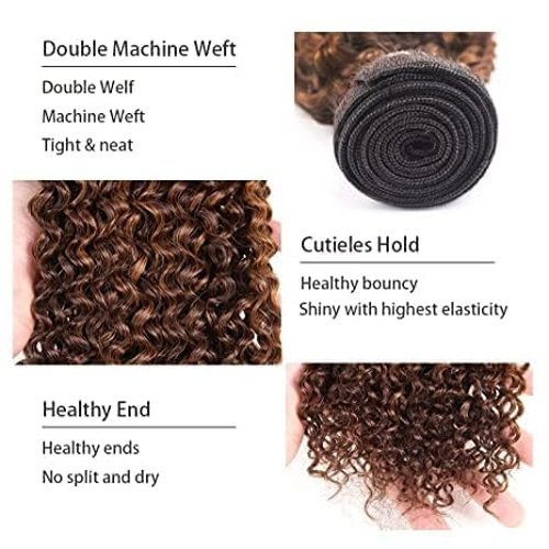 Wahairse Human Hair Bundles 12 14 16 Inch Jerry Curly 4# Color Human Hair Unprocessed Brazilian Virgin 3 Bundles Quick Weave Human Hair Extensions(4# Jerry Curly,12 14 16)