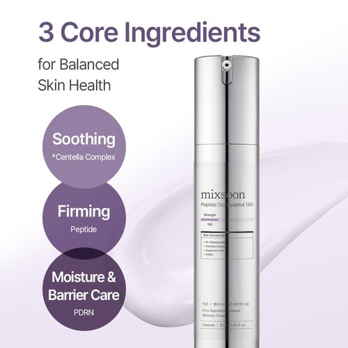 mixsoon Peptide Cica Hyalshot 150 - Firming, Soothing and Moisture-Boosting Ampoule Serum, Lightweight Formula for Radiant, Balanced Skin 50ml / 1.69 fl.oz. Korean Glass Skin Care