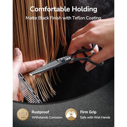 ULG Texturizing Shears ? Professional Stainless Steel, Ergonomic Offset Handles, Teflon Coated, Deer Tooth Blades for Precise Thinning and Layering, Ideal for Stylists and Barbers