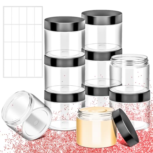 MotBach 10 Pack 6oz Plastic Jars with Lids, 180ml Round Clear Cosmetic Containers Makeup Jars, Travel Size Container Jar for Sample Cream Lotion Eyeshadow Powder Slime Ointment Salve Balm Storage