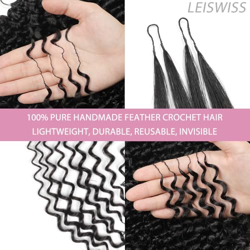 Crochet Human Hair for Black Women 120g 100 Strands 18 Inch Curly Human Hair Crochet Bundles Lightweight Pre-Separated Feather Crochet Hair Wet and Wavy Invisible Crochet Hair Extensions Kit 1B#