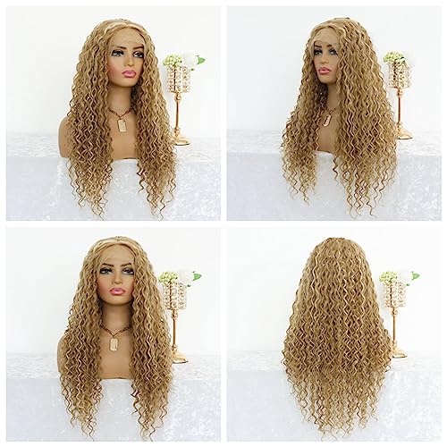Highlight Blonde Deep Curly 13x4 Lace Front Wig for Women Glueless Long Curly Honey Blonde Mixed 613 Bleach Blonde Lace Front Wig with Baby Hair Pre Plucked 150 Density 24 Inches