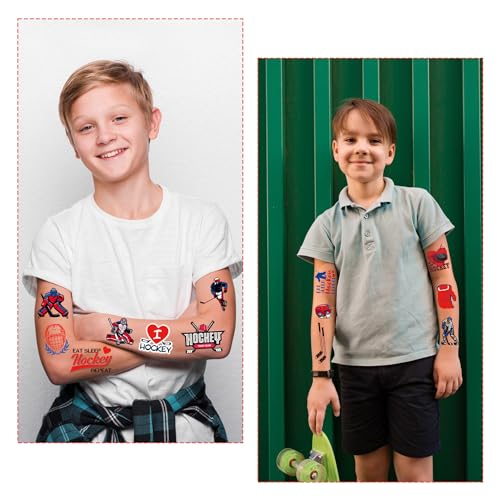 Gameza Ice Hockey Temporary Tattoos - 240+ Hockey Party Favors Decorations Hockey Temporary Tattoos Stickers for Kids Sports Hockey Themed Party Gifts Hockey Tattoos Supplies
