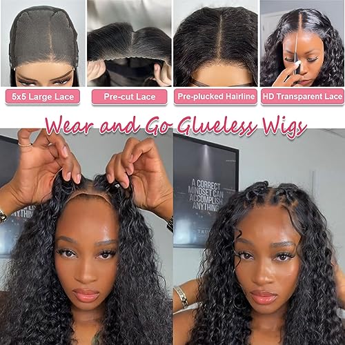 Pre Plucked Glueless Wigs Human Hair Precut Lace Curly Wigs for Black Women 5x5 HD Lace Closure Deep Wave Wig