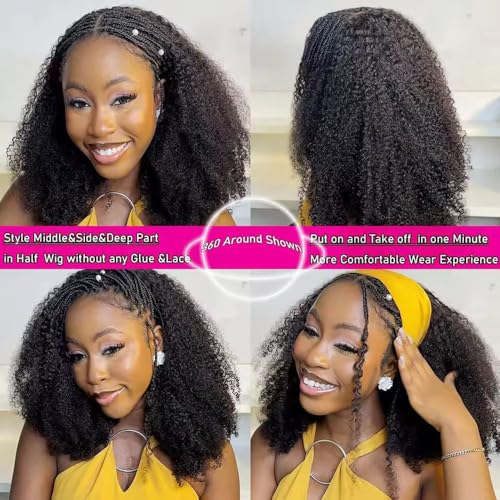 Half Wig Human Hair 200% Density 3 In 1 Seamless Flip Over headband wig human hair Glueless Wear and Go Beginner Friendly Kinky curly human hair wig Drawstring Headband Wig for Women 18inch