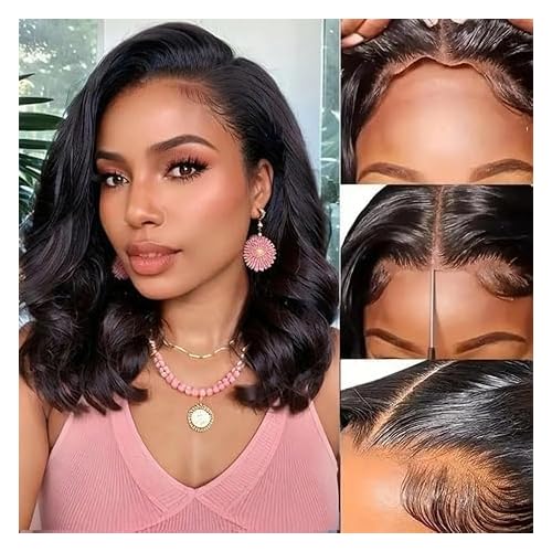 Bob Wig Human Hair 13x4 Body Wave Lace Front Wigs Human Hair Pre Plucked 14 Inch 100% Real Human Hair Wigs 220 Density HD Lace Frontal Wigs for Women Can Last 6-9 Months Body Wave Bob Wig