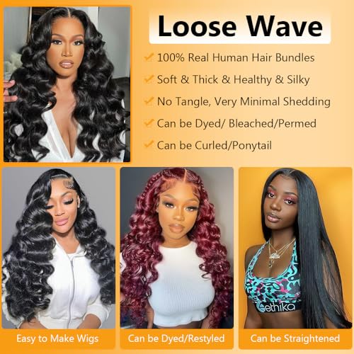 QTHAIR 16A Brazilian Virgin Hair Bundles 16" 18" 20" Loose Wave Hair Bundles 100% Human Hair Loose Wave Unprocessed Virgin Human Hair Extensions Natural Color
